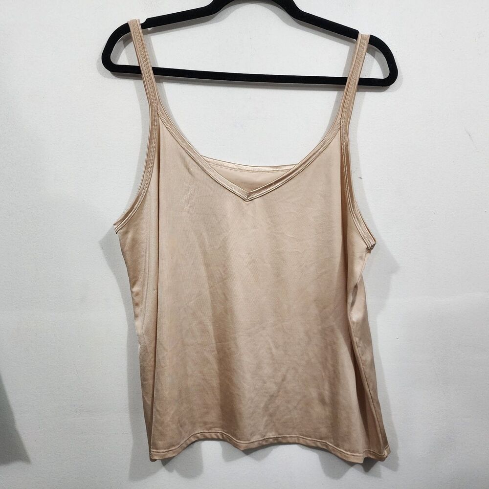 Vanity Fair V-neck Reversible Nylon camisole tank top spaghetti straps Tan 44/50